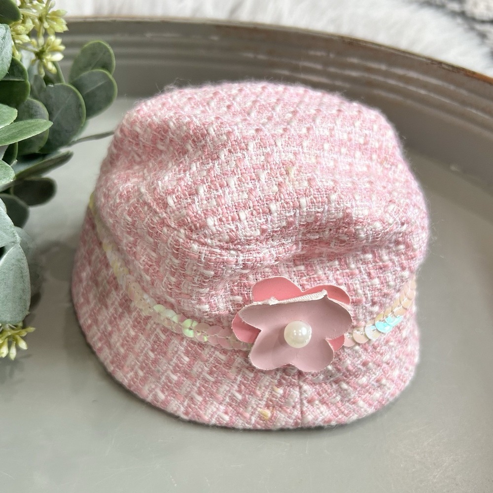 American Girl Pink Tweed  Bucket‎ Hat "Fashion Accessory" Hat With Floral Accent
